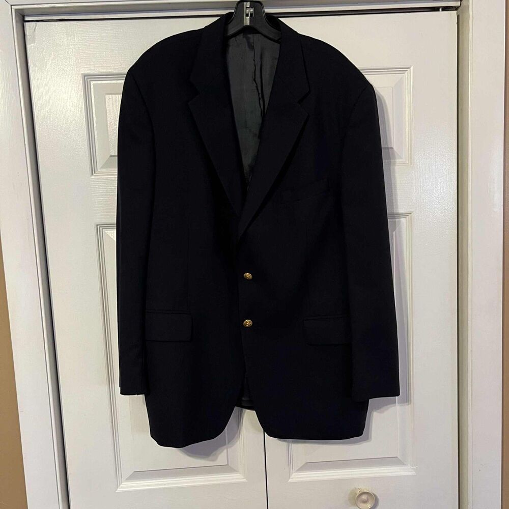 Vtg Chaps Ralph Lauren Blazer‎ 46R Navy Blue Gold Buttons 100% Wool